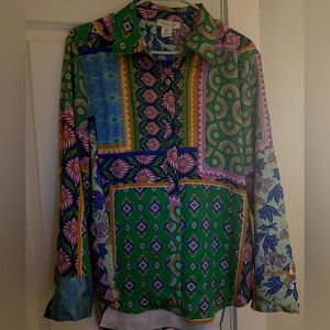 Colorful SILK BUTTON UP Shirt
